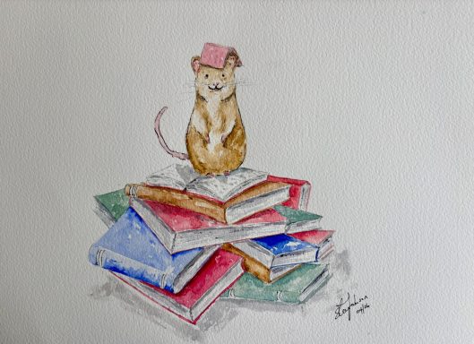 Bookish Mouse on a pile of Books